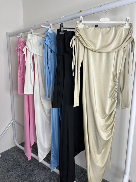 Slinky Satin Tie Shoulder Dresses