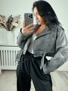 Zita Grey Pu Biker Jacket