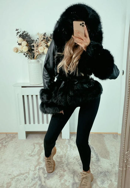 Jasmine PU Faux Fur Trim Jackets